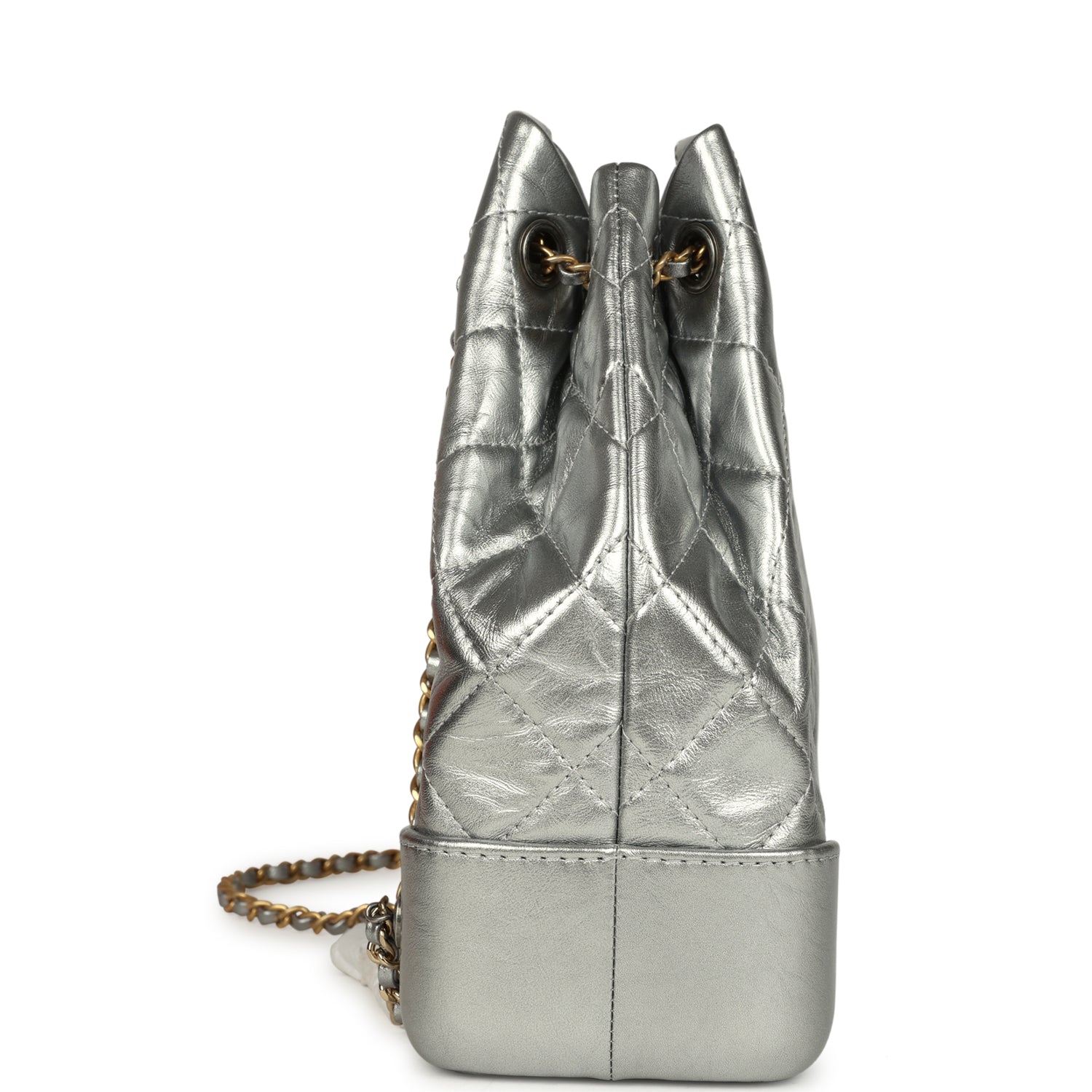 Chanel Small Gabrielle Backpack Metallic Silver Aged Calfskin Mixed Metal Hardware