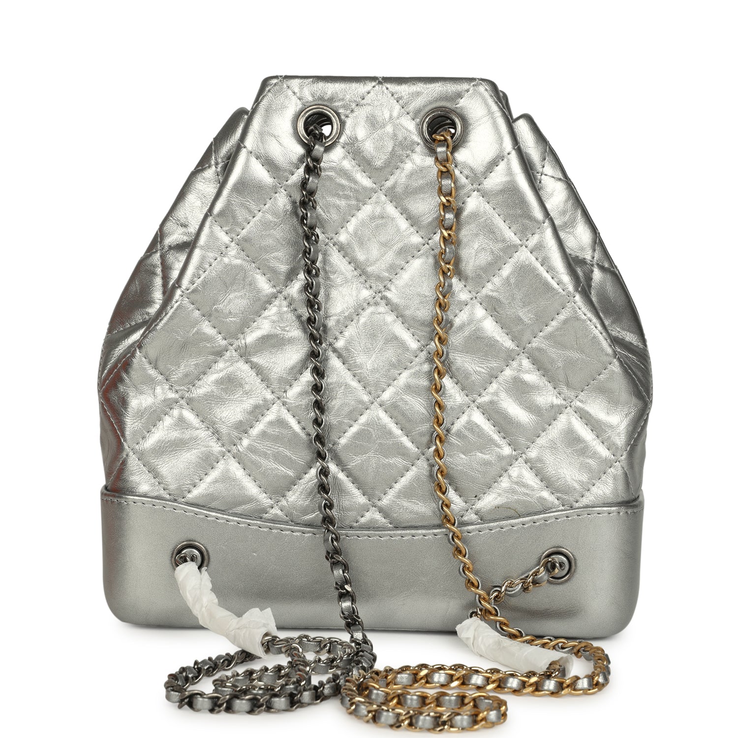Chanel Small Gabrielle Backpack Metallic Silver Aged Calfskin Mixed Metal Hardware
