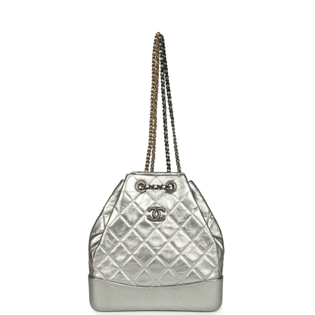 Chanel Small Gabrielle Backpack Metallic Silver Aged Calfskin Mixed Metal Hardware