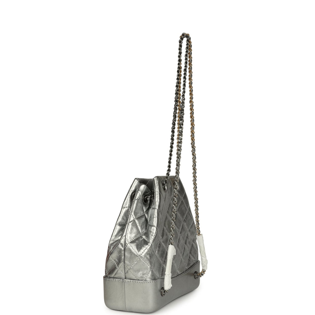 Chanel Small Gabrielle Backpack Metallic Silver Aged Calfskin Mixed Metal Hardware
