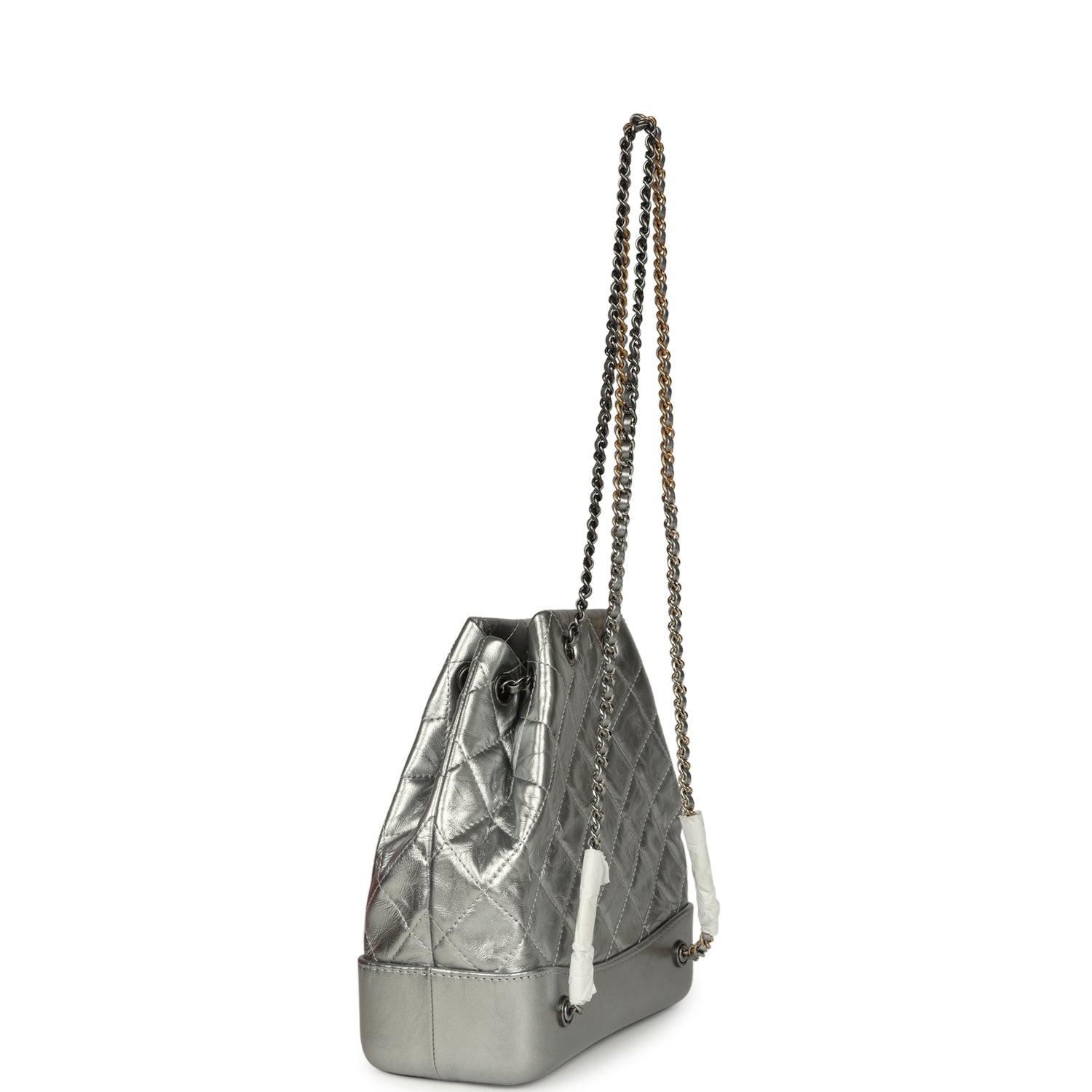 Chanel Small Gabrielle Backpack Metallic Silver Aged Calfskin Mixed Metal Hardware