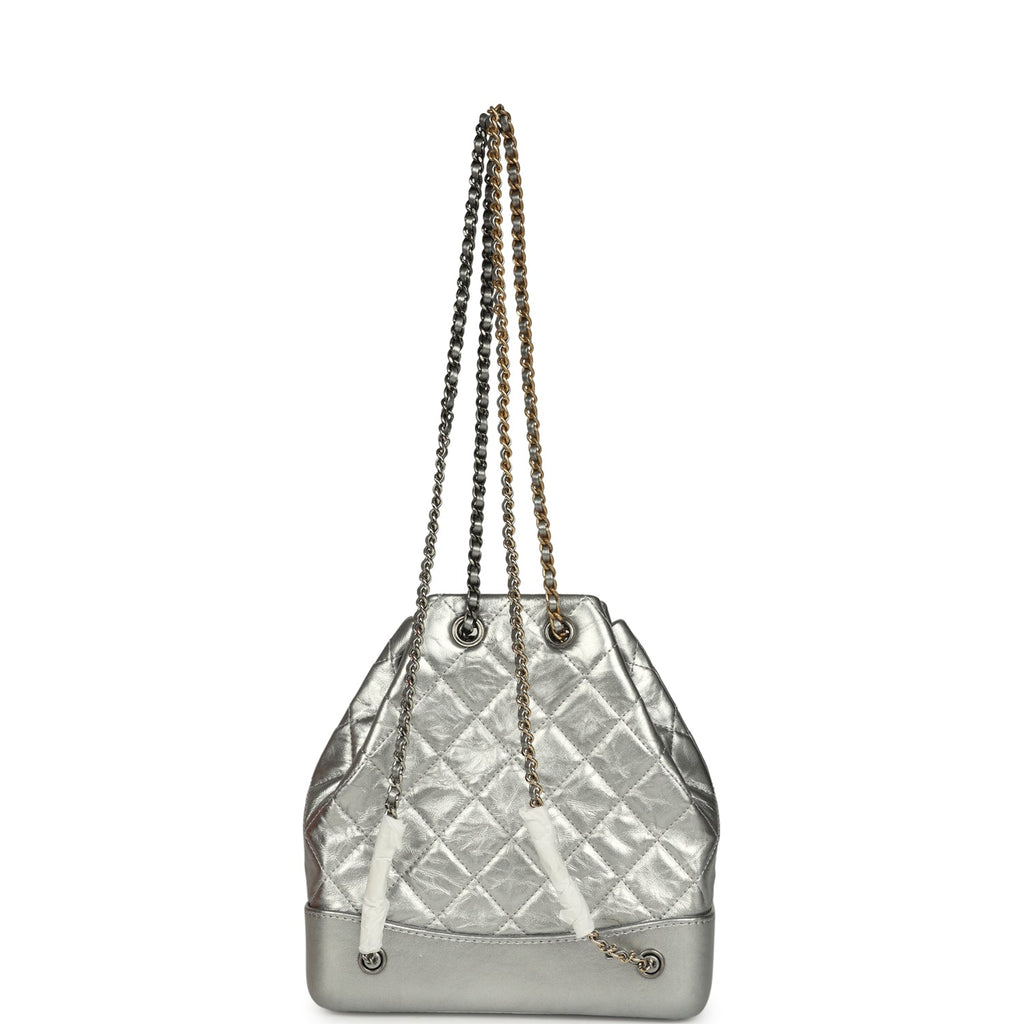 Chanel Small Gabrielle Backpack Metallic Silver Aged Calfskin Mixed Metal Hardware
