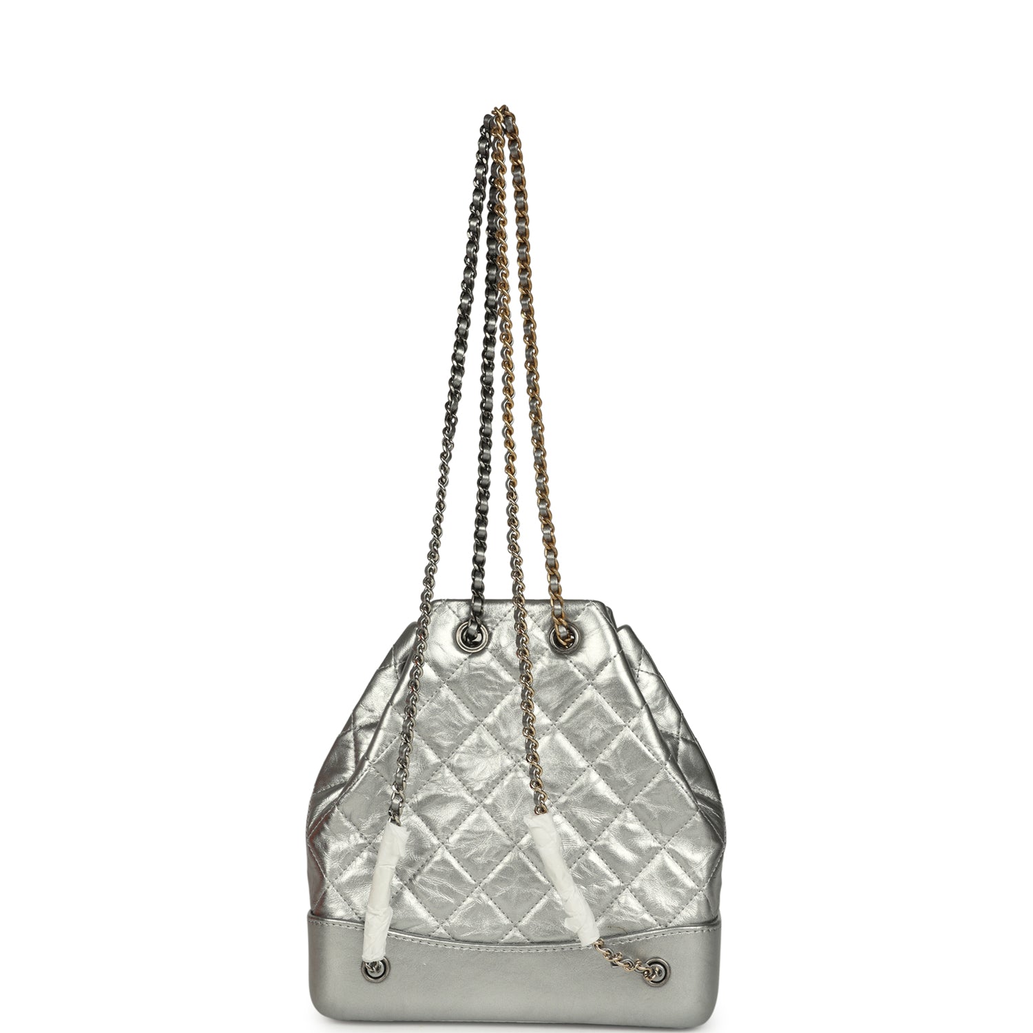 Chanel Small Gabrielle Backpack Metallic Silver Aged Calfskin Mixed Metal Hardware