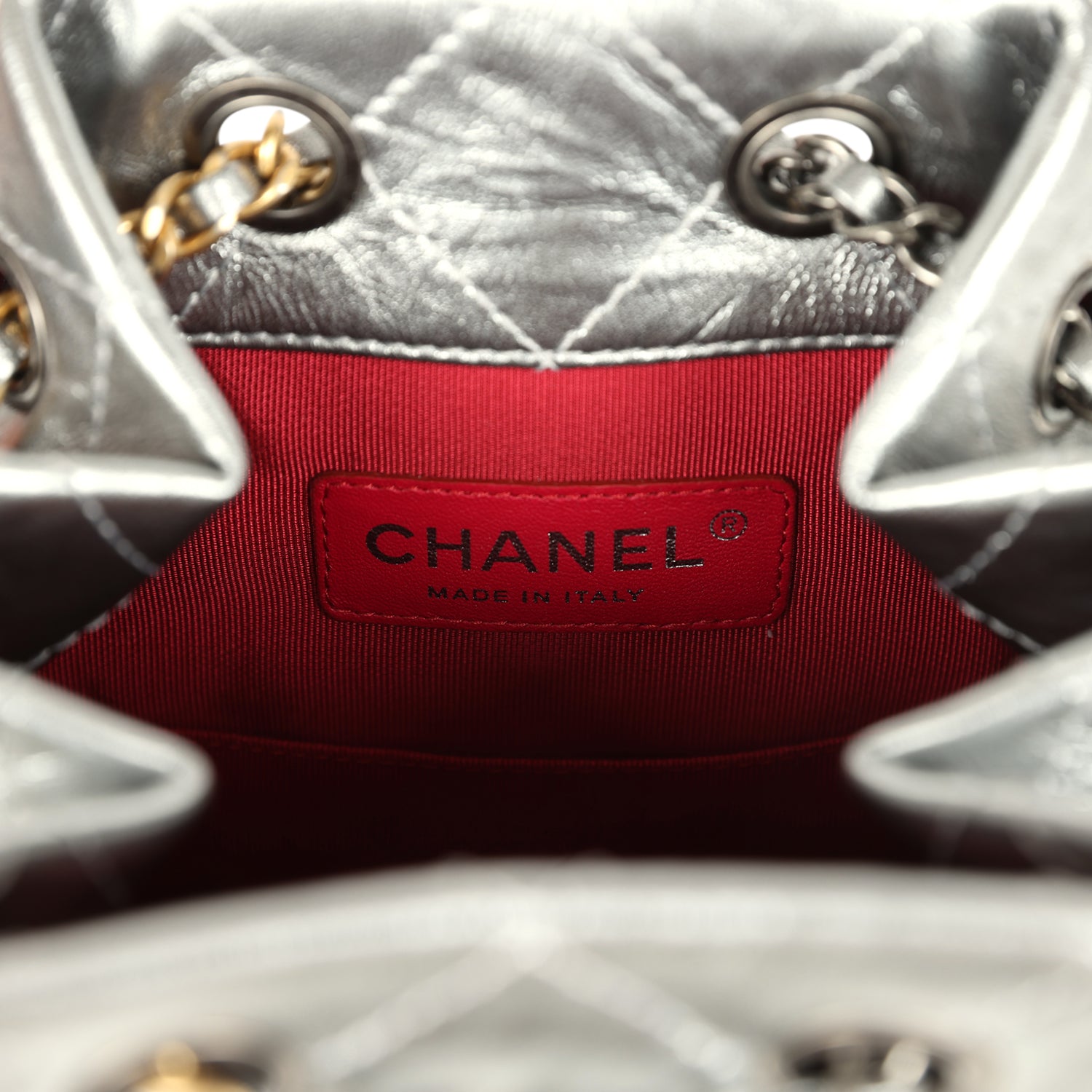 Chanel Small Gabrielle Backpack Metallic Silver Aged Calfskin Mixed Metal Hardware