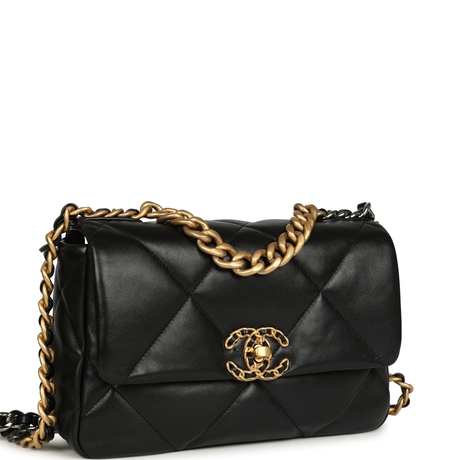Chanel Medium 19 Flap Bag Black Shiny Lambskin Mixed Hardware