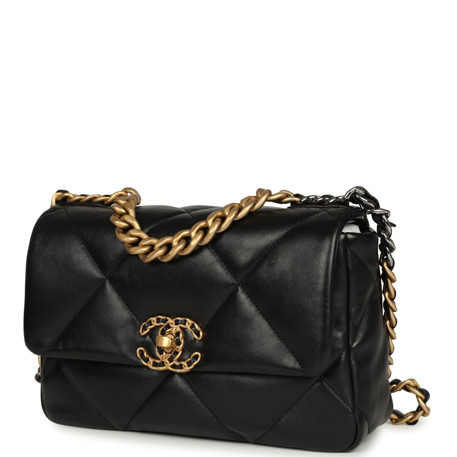 Chanel Medium 19 Flap Bag Black Shiny Lambskin Mixed Hardware