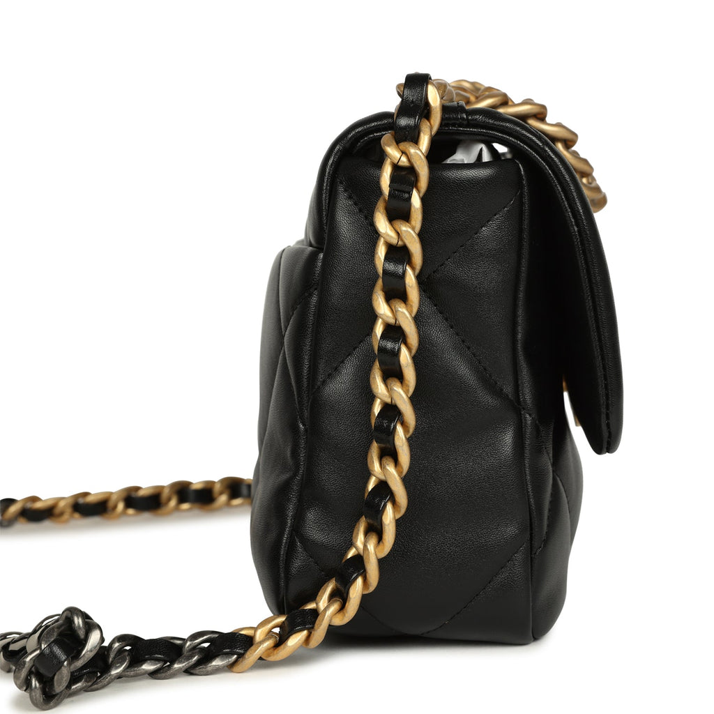 Chanel Medium 19 Flap Bag Black Shiny Lambskin Mixed Hardware