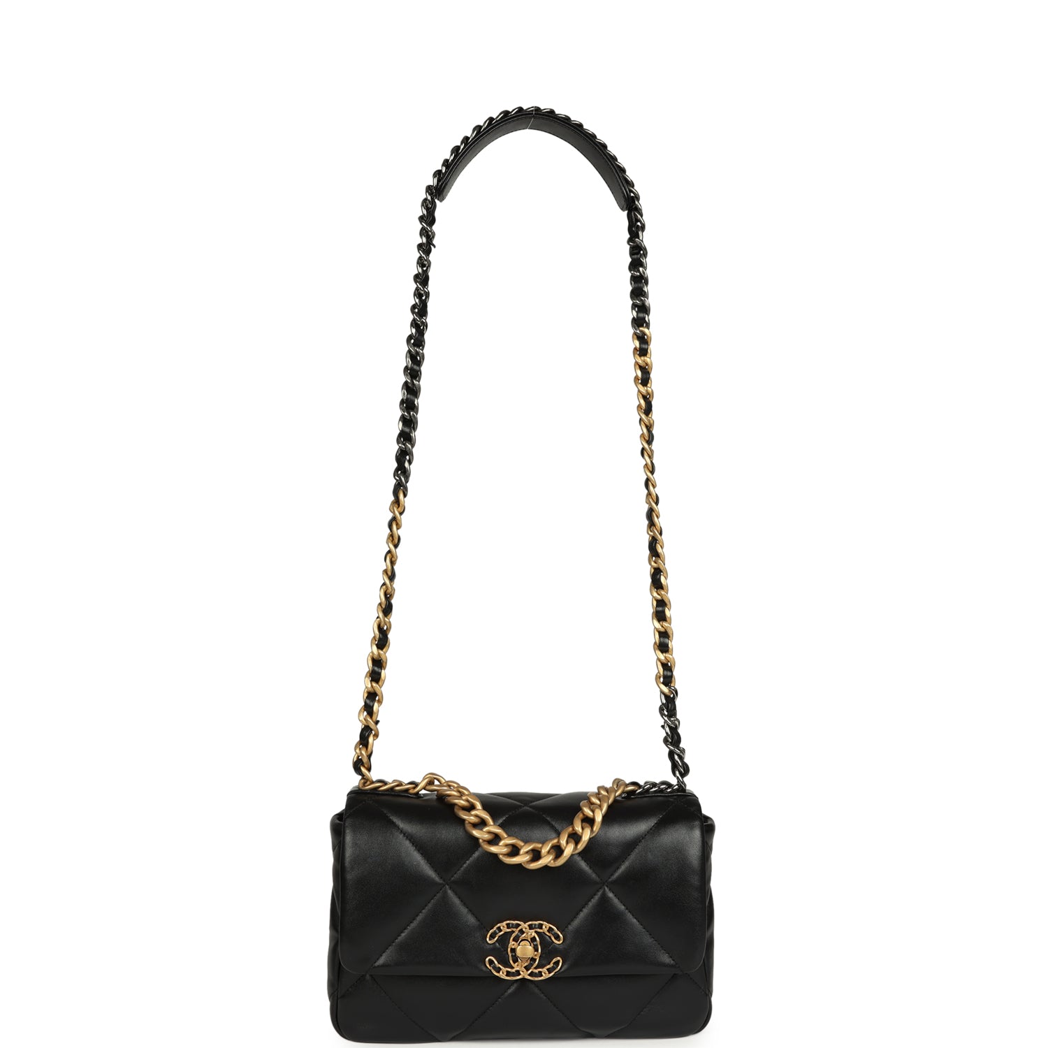 Chanel Medium 19 Flap Bag Black Shiny Lambskin Mixed Hardware