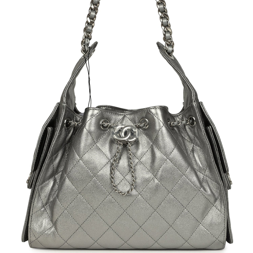 Chanel Small 25 Hobo Bag Metallic Anthracite Caviar Silver Hardware