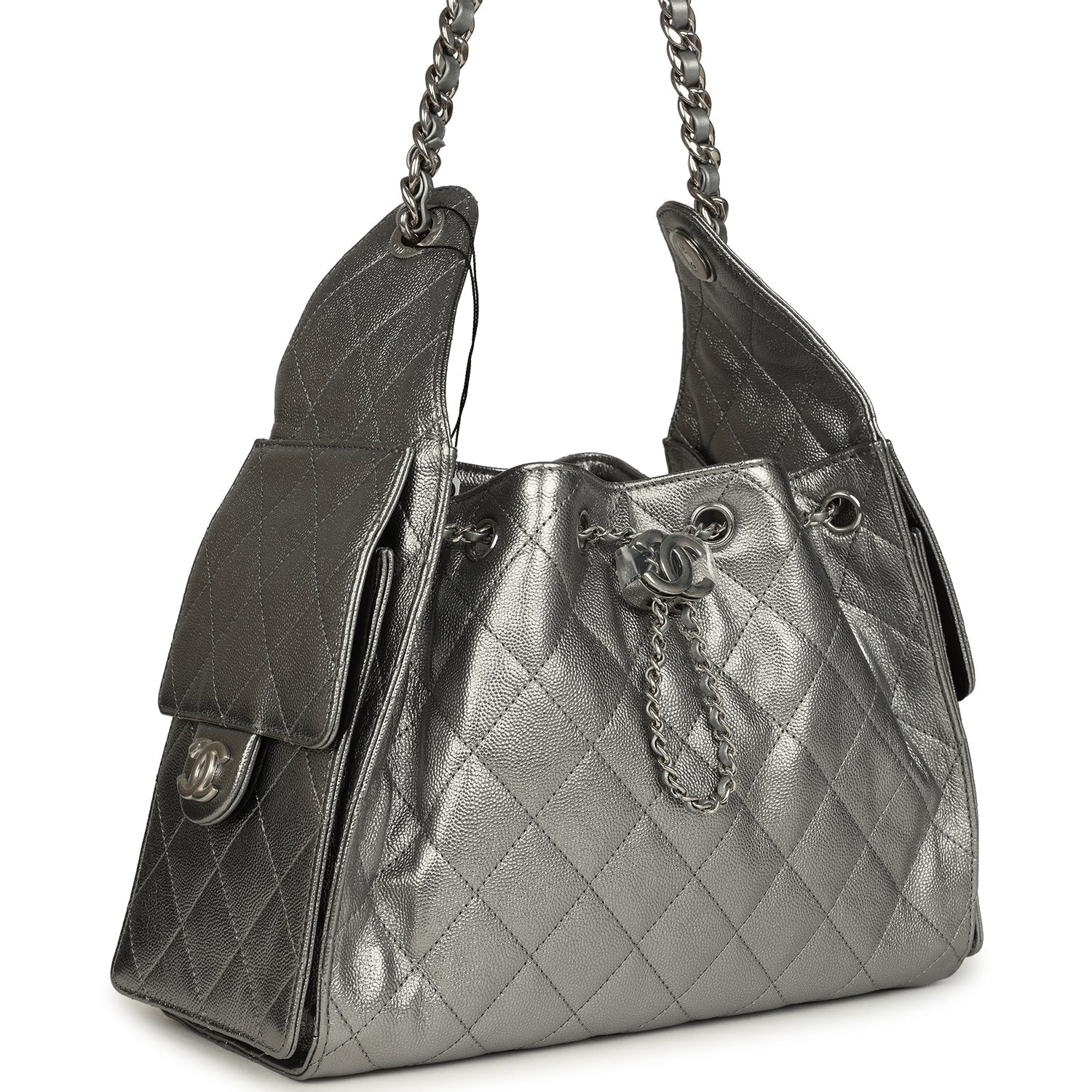 Chanel Small 25 Hobo Bag Metallic Anthracite Caviar Silver Hardware