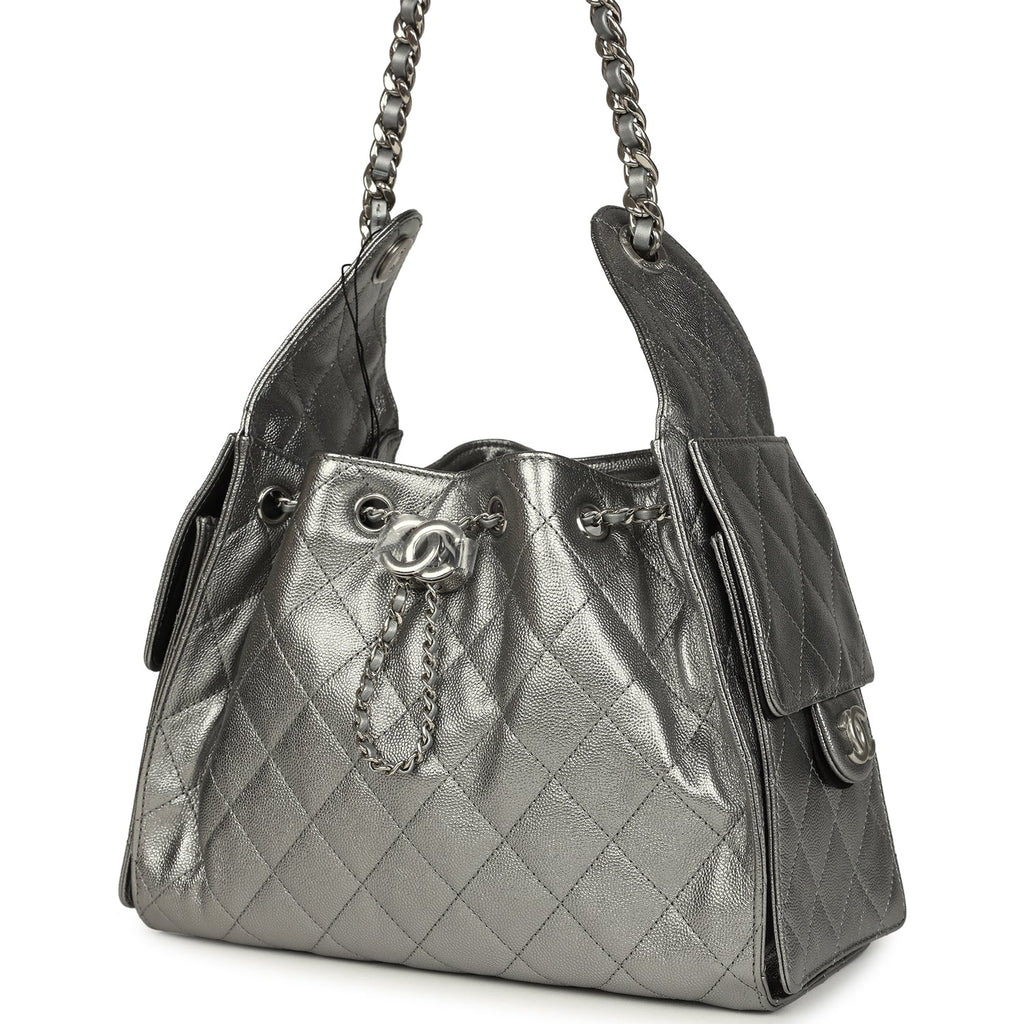 Chanel Small 25 Hobo Bag Metallic Anthracite Caviar Silver Hardware