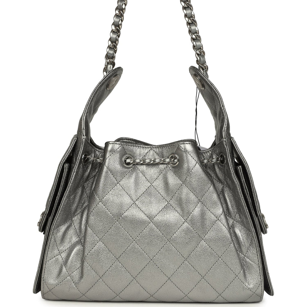 Chanel Small 25 Hobo Bag Metallic Anthracite Caviar Silver Hardware