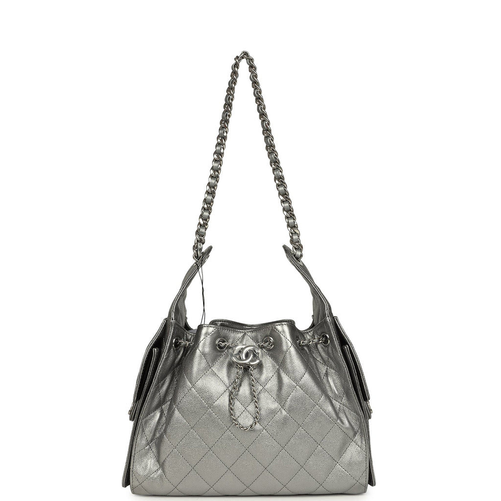 Chanel Small 25 Hobo Bag Metallic Anthracite Caviar Silver Hardware