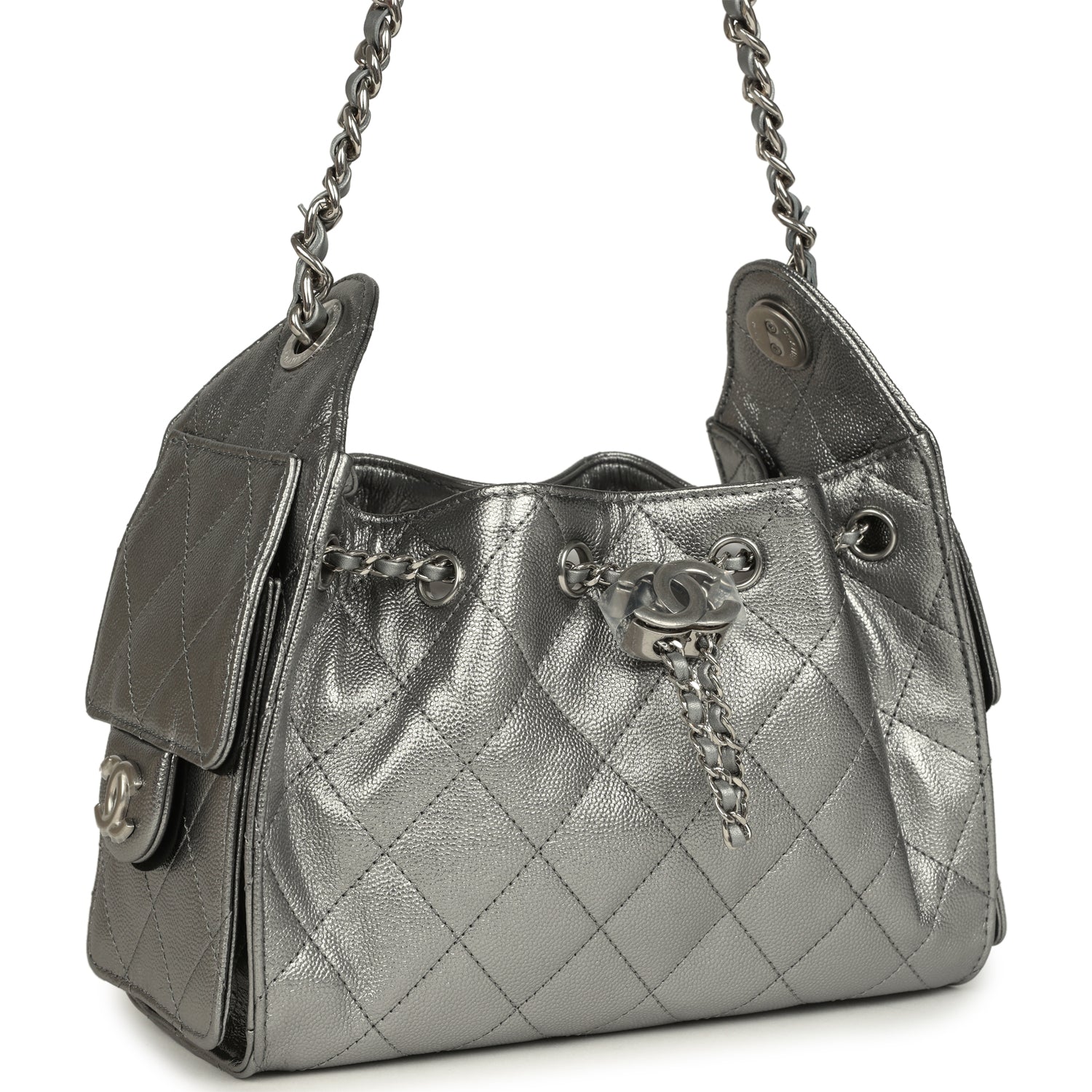 Chanel Mini 25 Hobo Bag Anthracite Metallic Caviar Silver Hardware