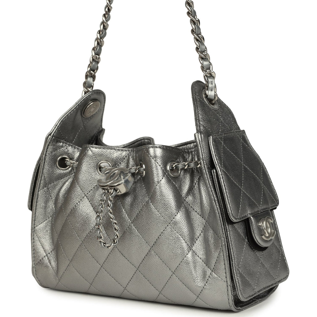 Chanel Mini 25 Hobo Bag Anthracite Metallic Caviar Silver Hardware