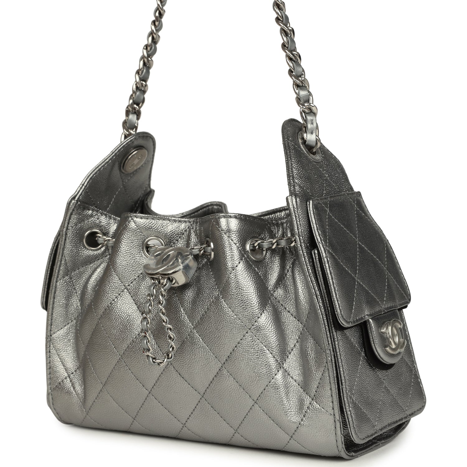 Chanel Mini 25 Hobo Bag Anthracite Metallic Caviar Silver Hardware