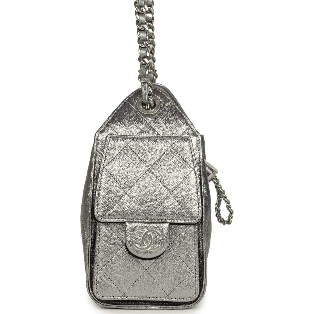 Chanel Mini 25 Hobo Bag Anthracite Metallic Caviar Silver Hardware