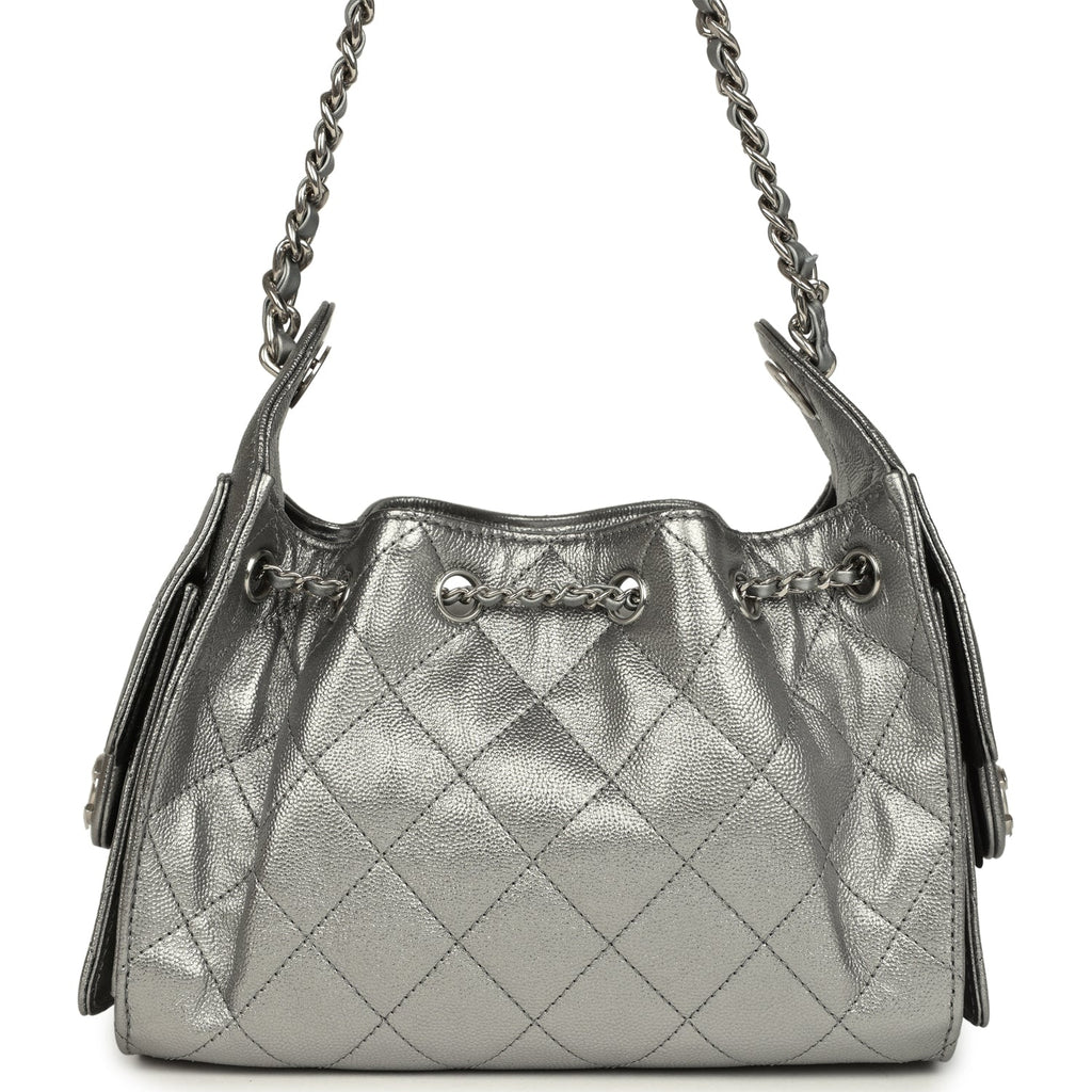 Chanel Mini 25 Hobo Bag Anthracite Metallic Caviar Silver Hardware