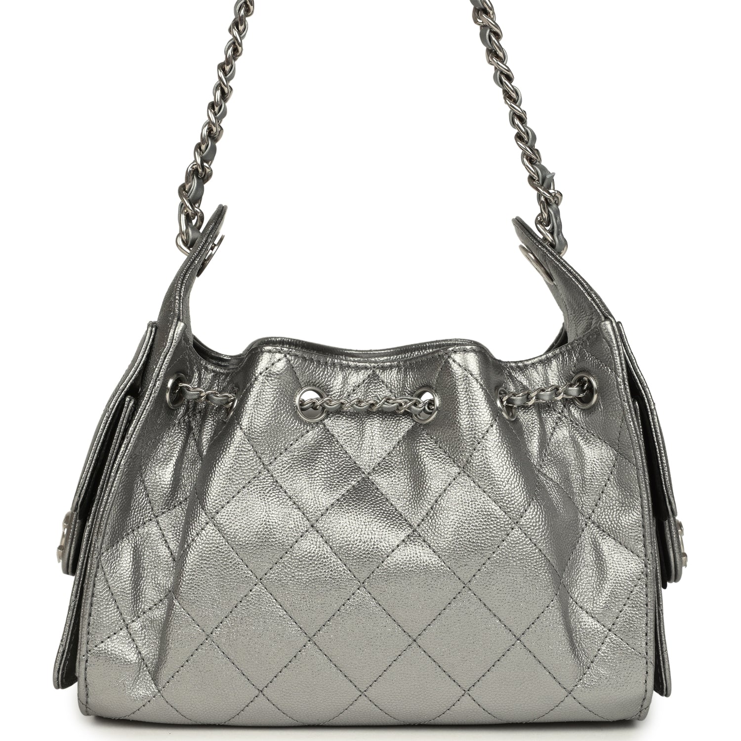 Chanel Mini 25 Hobo Bag Anthracite Metallic Caviar Silver Hardware