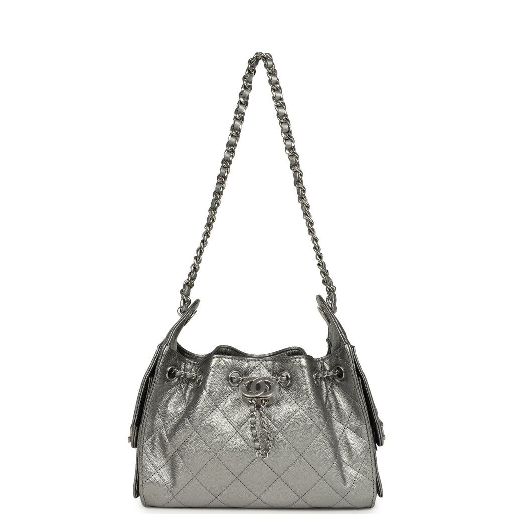 Chanel Mini 25 Hobo Bag Anthracite Metallic Caviar Silver Hardware