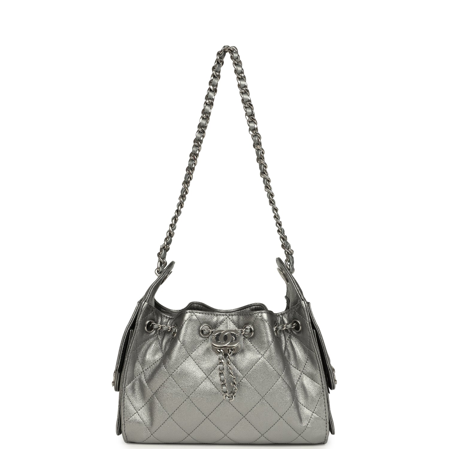 Chanel Mini 25 Hobo Bag Anthracite Metallic Caviar Silver Hardware