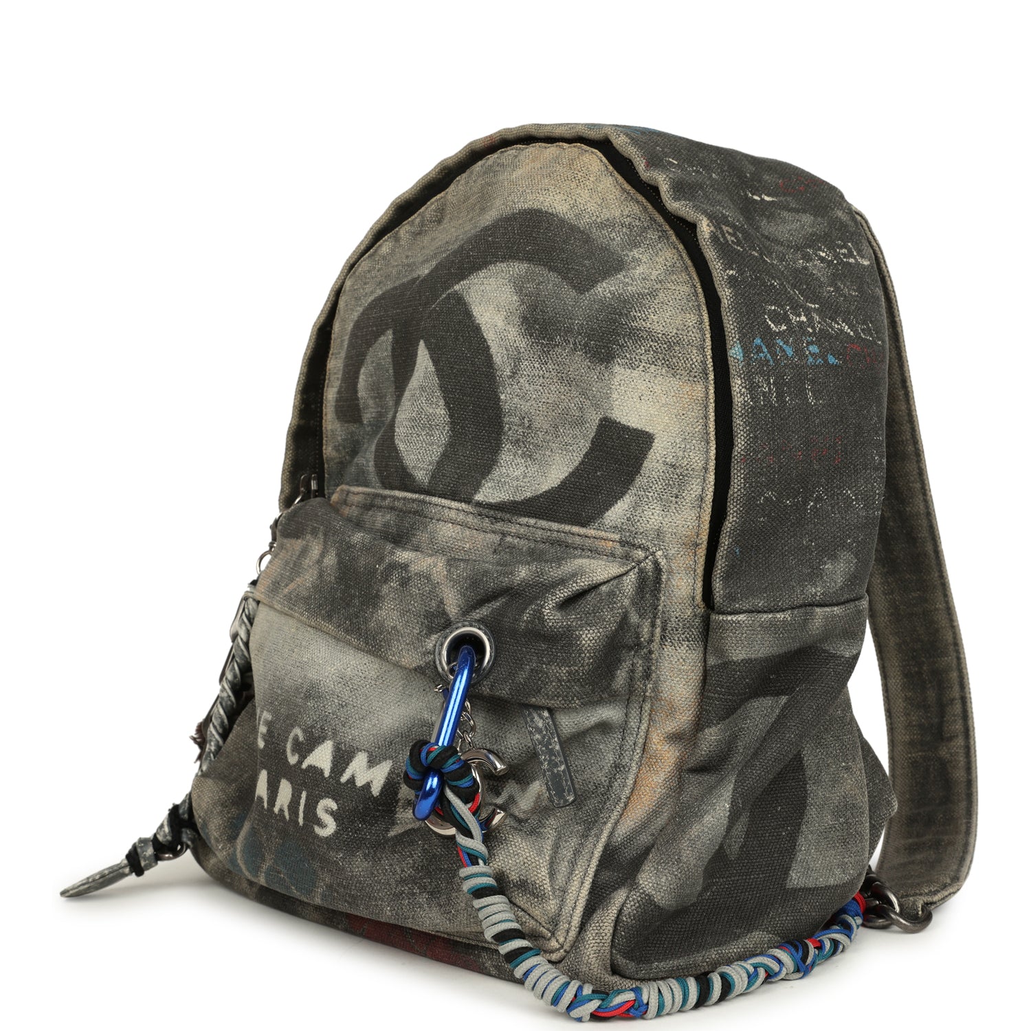 Pre-owned Chanel Graffiti Backpack Dark Grey Multicolored Canvas Mixed Metal Hardware