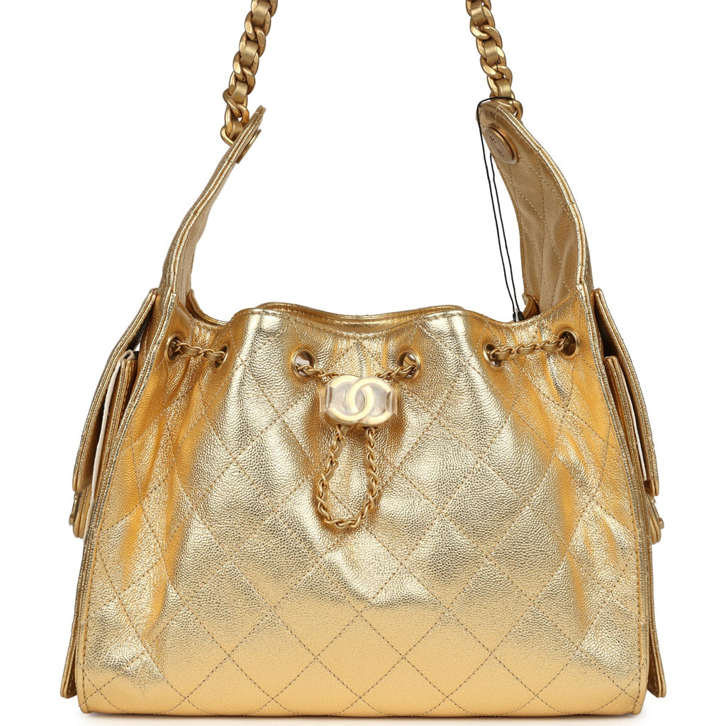 Chanel Small 25 Hobo Bag Metallic Gold Caviar Antique Gold Hardware