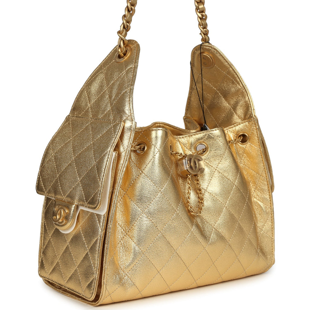 Chanel Small 25 Hobo Bag Metallic Gold Caviar Antique Gold Hardware