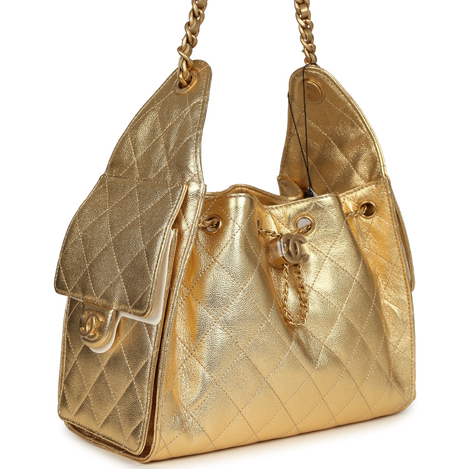 Chanel Small 25 Hobo Bag Metallic Gold Caviar Antique Gold Hardware