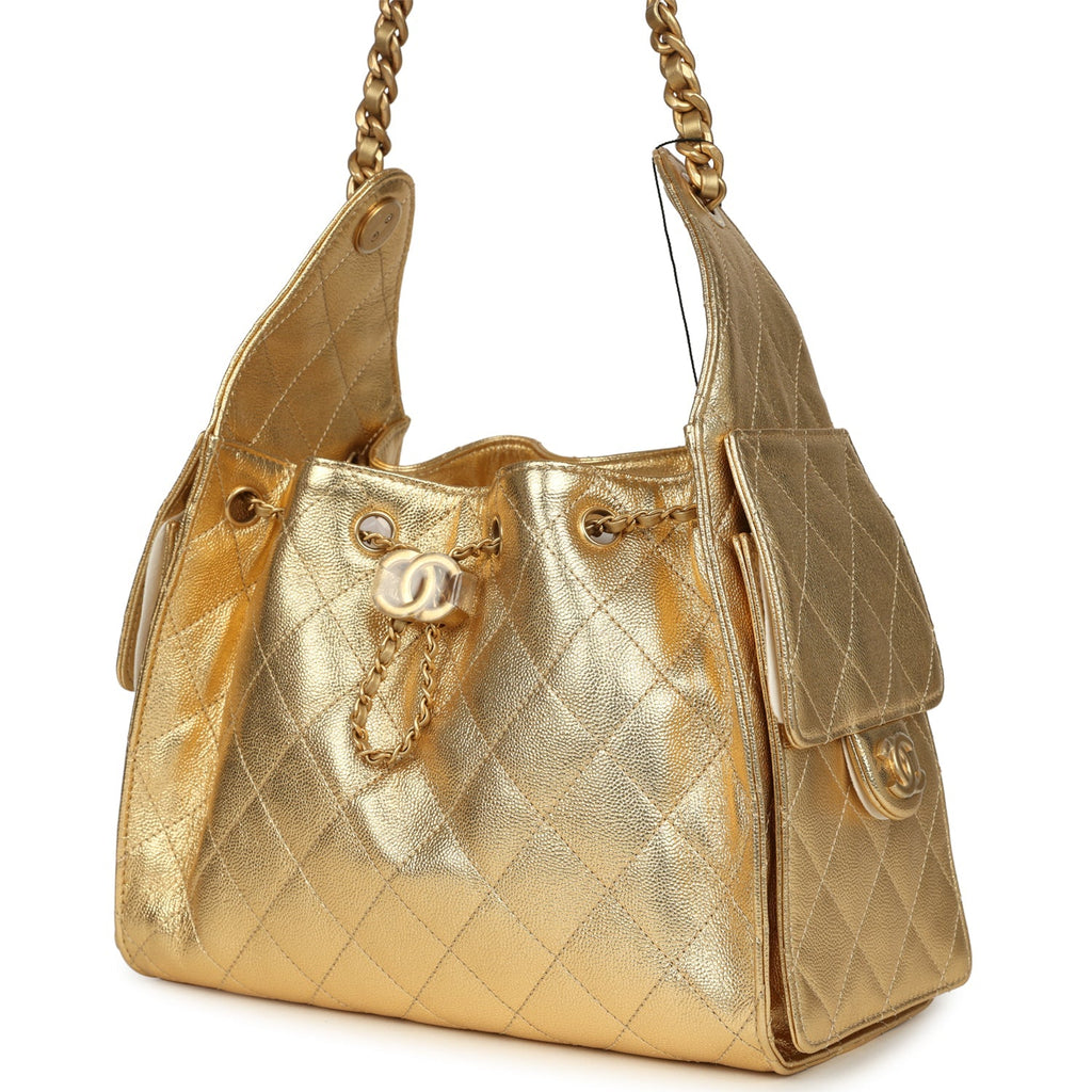 Chanel Small 25 Hobo Bag Metallic Gold Caviar Antique Gold Hardware