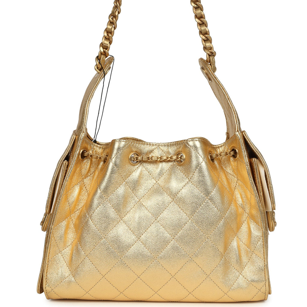 Chanel Small 25 Hobo Bag Metallic Gold Caviar Antique Gold Hardware