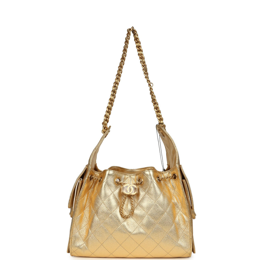 Chanel Small 25 Hobo Bag Metallic Gold Caviar Antique Gold Hardware