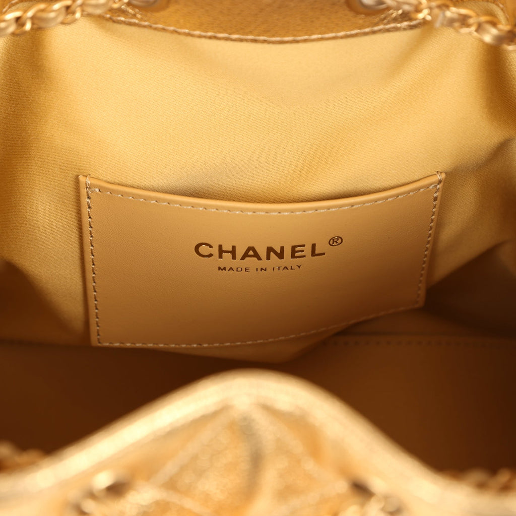 Chanel Small 25 Hobo Bag Metallic Gold Caviar Antique Gold Hardware
