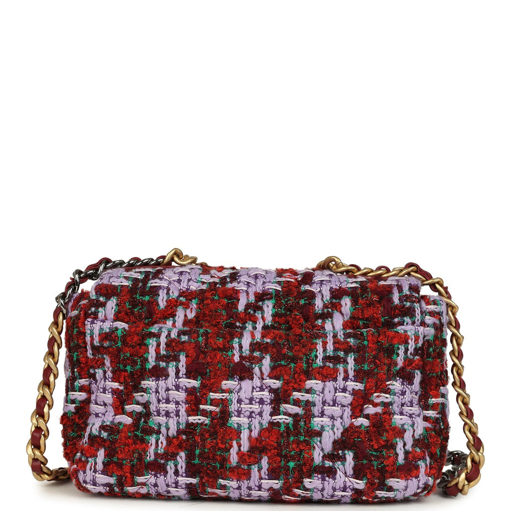 Chanel Medium 19 Flap Bag Burgundy, Purple, Red Tweed Mixed Metal Hardware