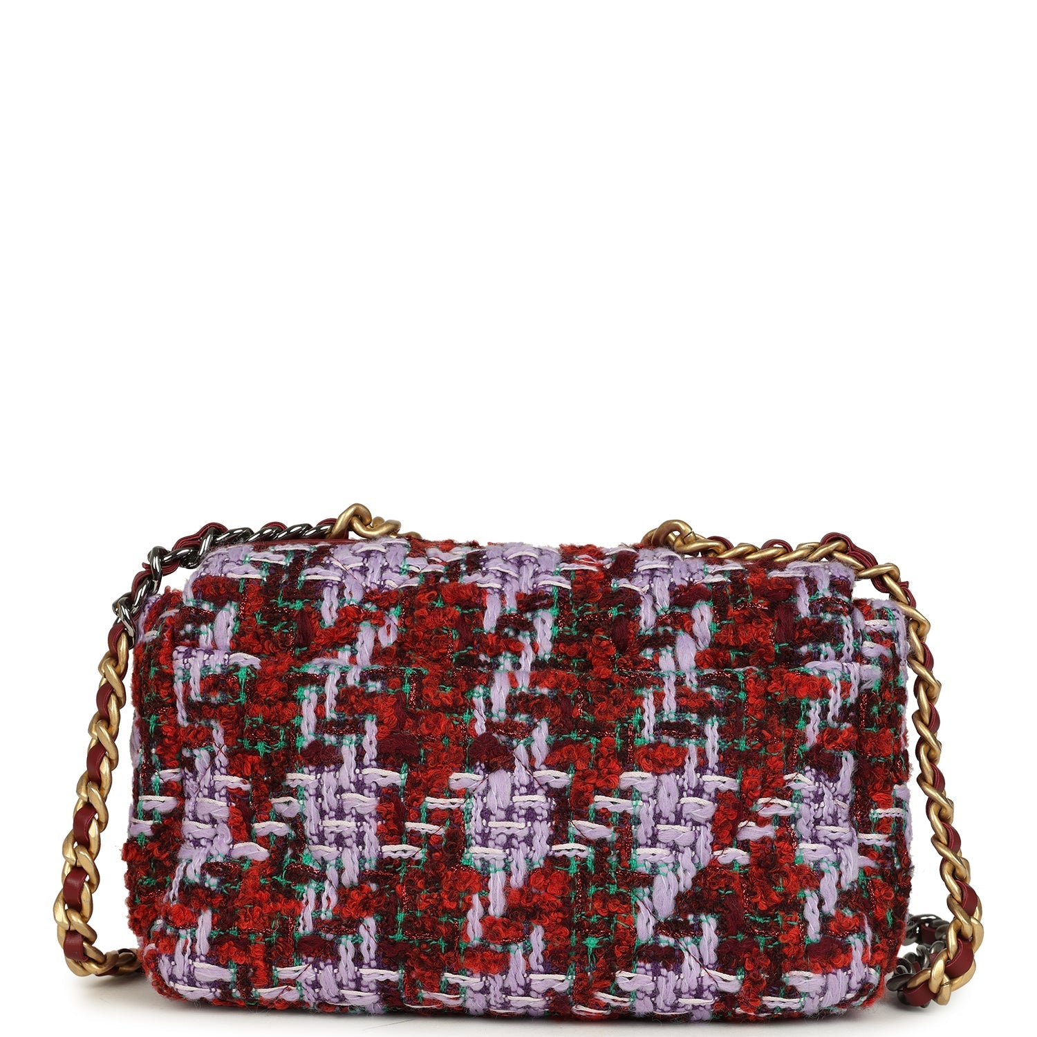 Chanel Medium 19 Flap Bag Burgundy, Purple, Red Tweed Mixed Metal Hardware