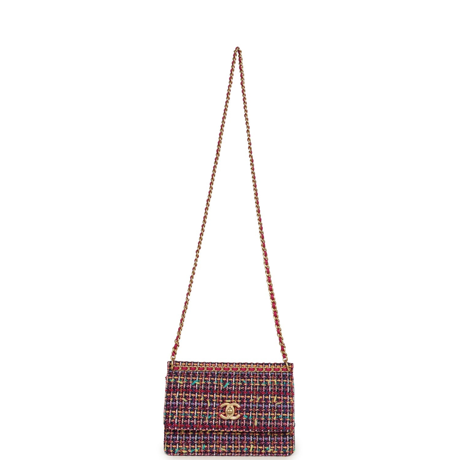 Chanel Mini Flap Bag Pink Multicolored Tweed Antique Gold Hardware