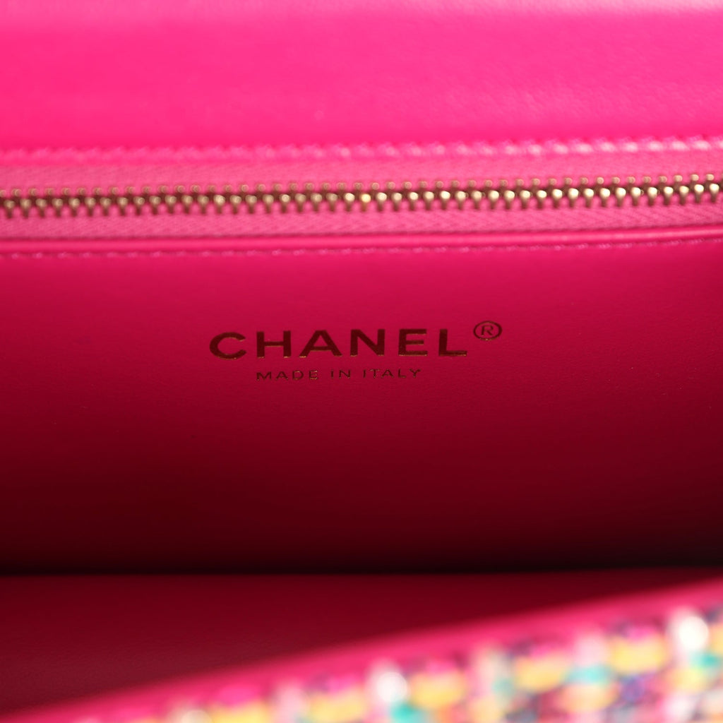 Chanel Mini Flap Bag Pink Multicolored Tweed Antique Gold Hardware
