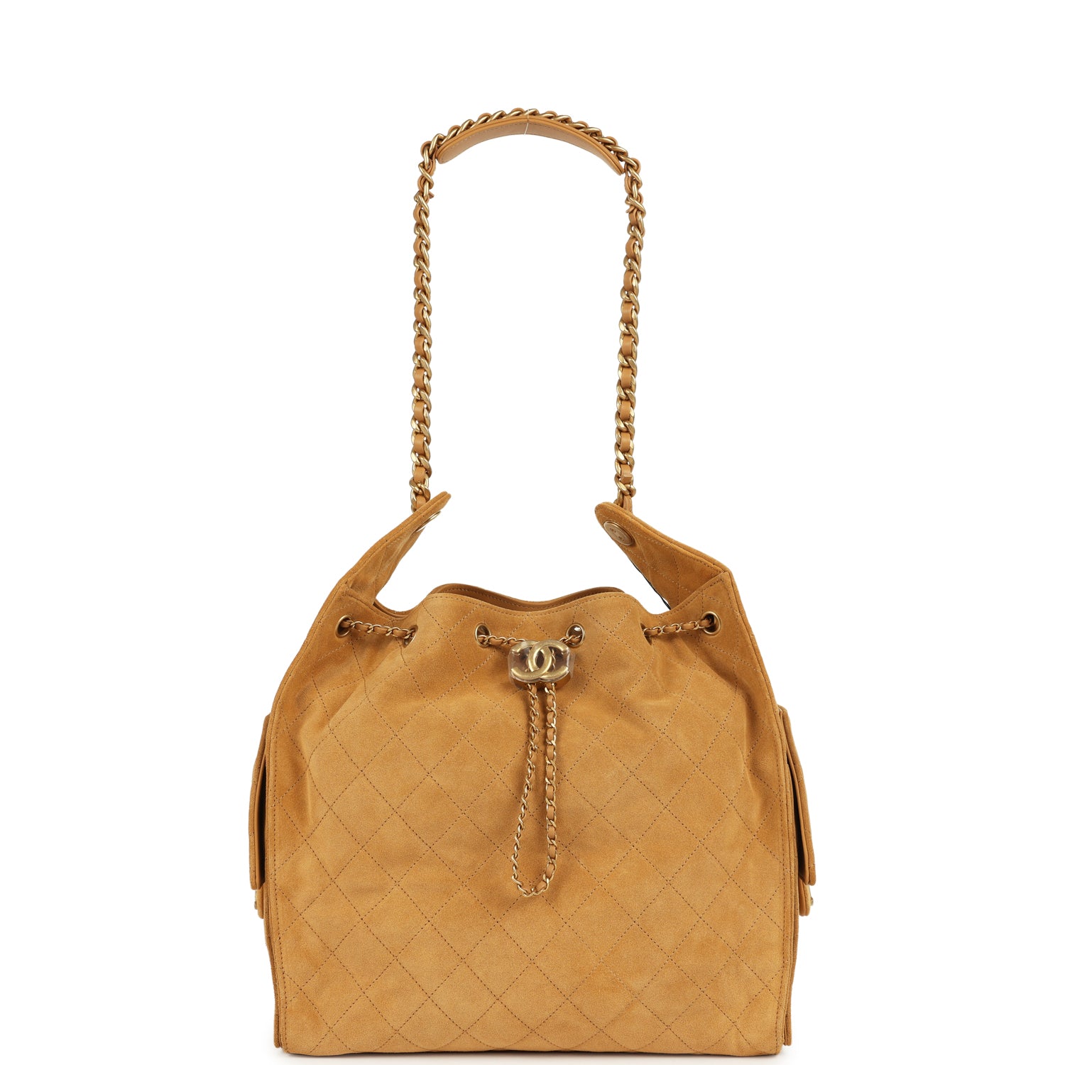 Chanel Medium 25 Hobo Bag Beige Suede Antique Gold Hardware