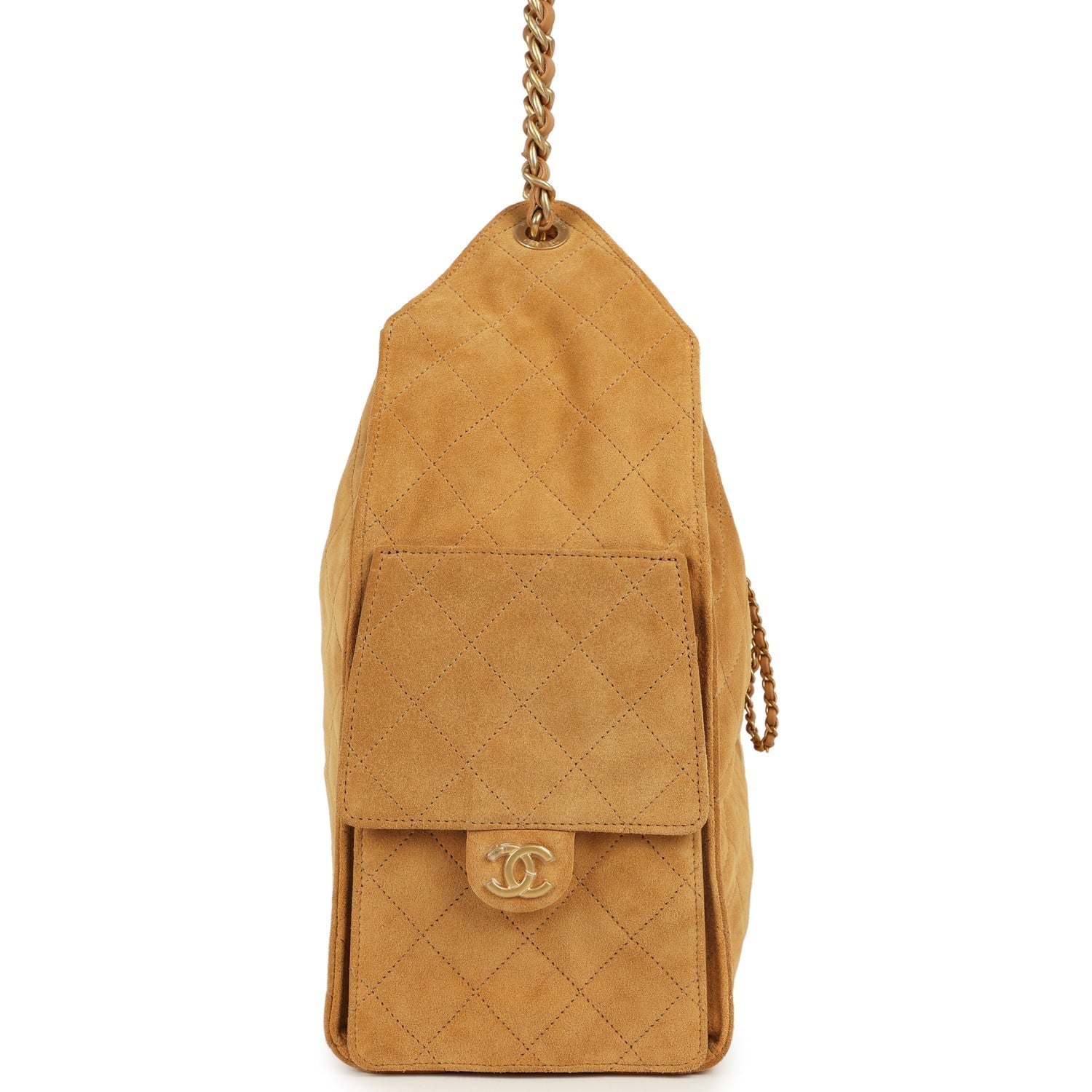 Chanel Medium 25 Hobo Bag Beige Suede Antique Gold Hardware