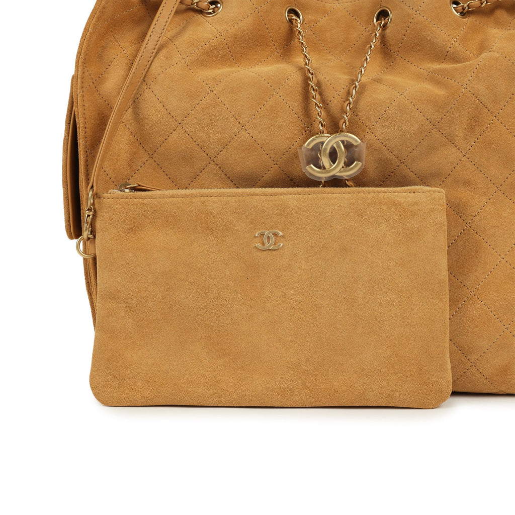 Chanel Medium 25 Hobo Bag Beige Suede Antique Gold Hardware