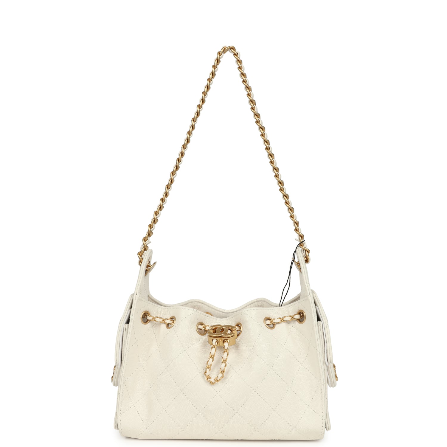 Chanel Mini 25 Hobo Bag White Caviar Antique Gold Hardware