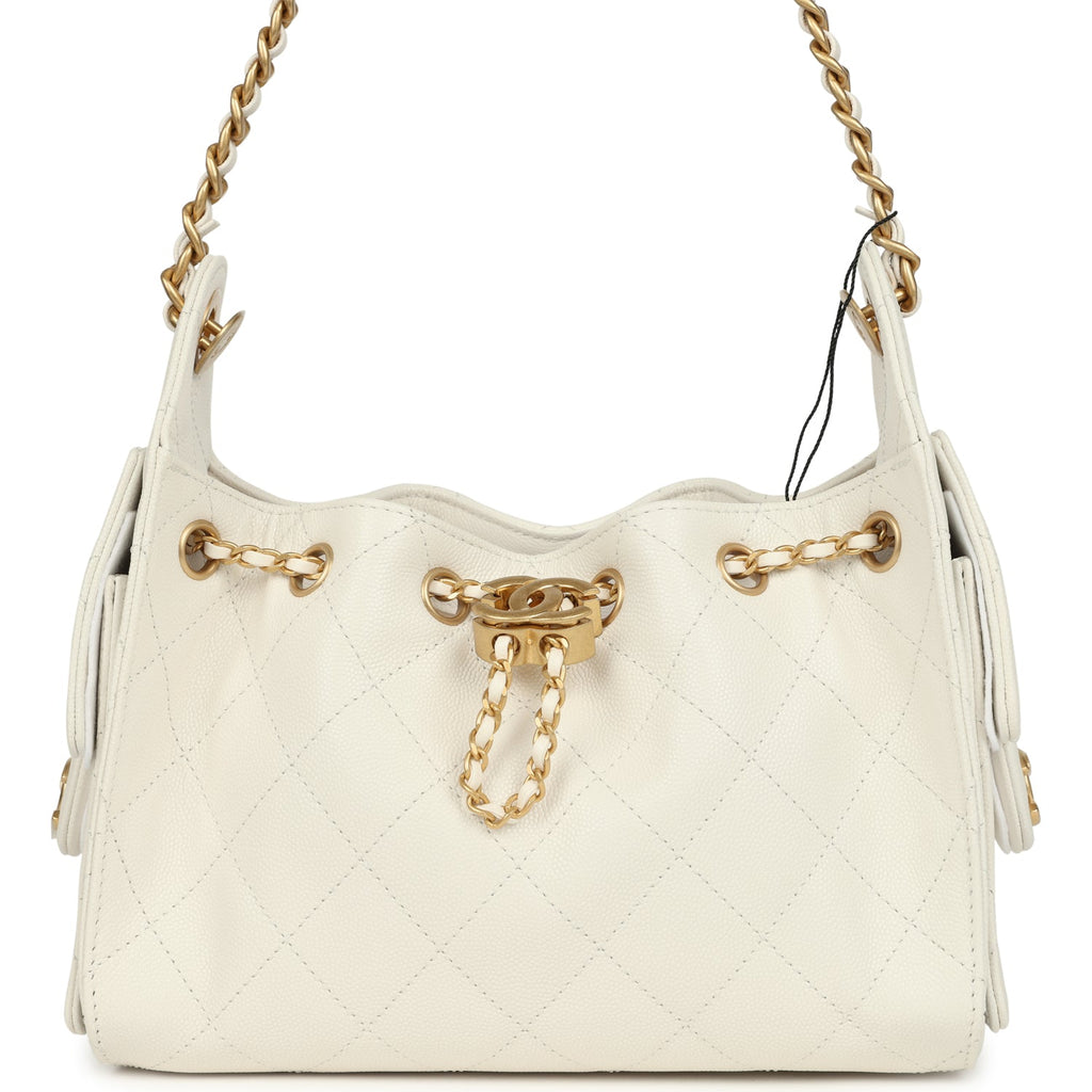 Chanel Mini 25 Hobo Bag White Caviar Antique Gold Hardware