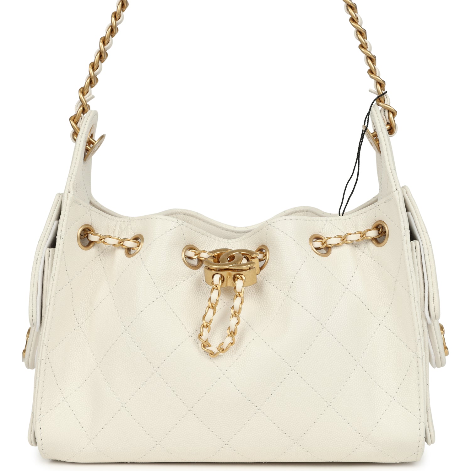 Chanel Mini 25 Hobo Bag White Caviar Antique Gold Hardware