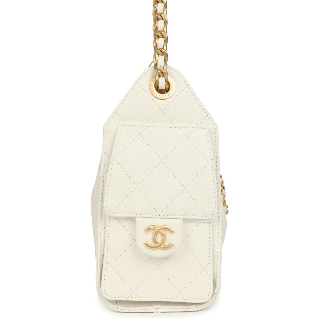 Chanel Mini 25 Hobo Bag White Caviar Antique Gold Hardware