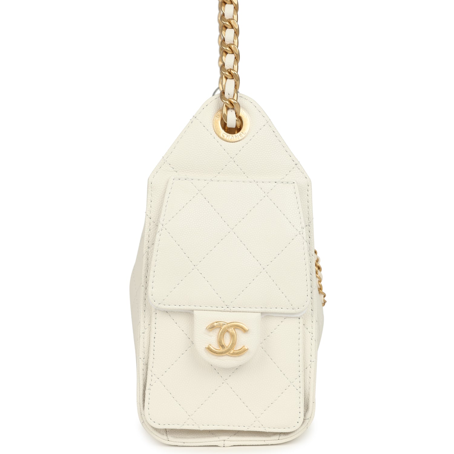 Chanel Mini 25 Hobo Bag White Caviar Antique Gold Hardware