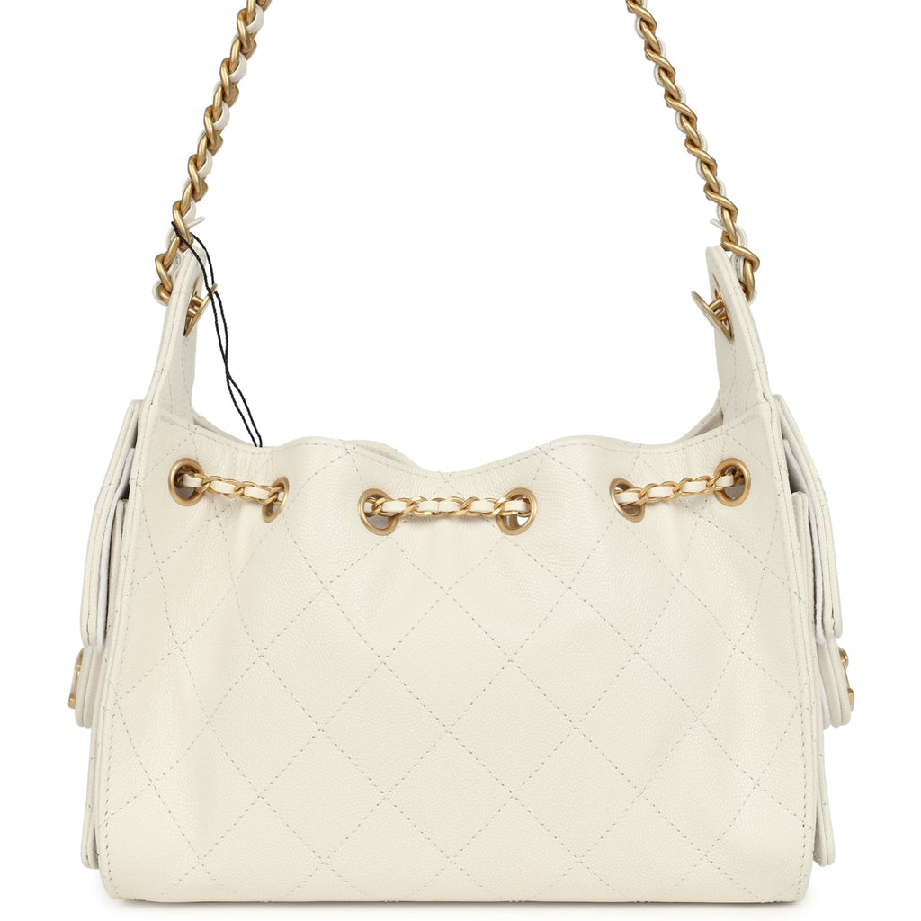 Chanel Mini 25 Hobo Bag White Caviar Antique Gold Hardware