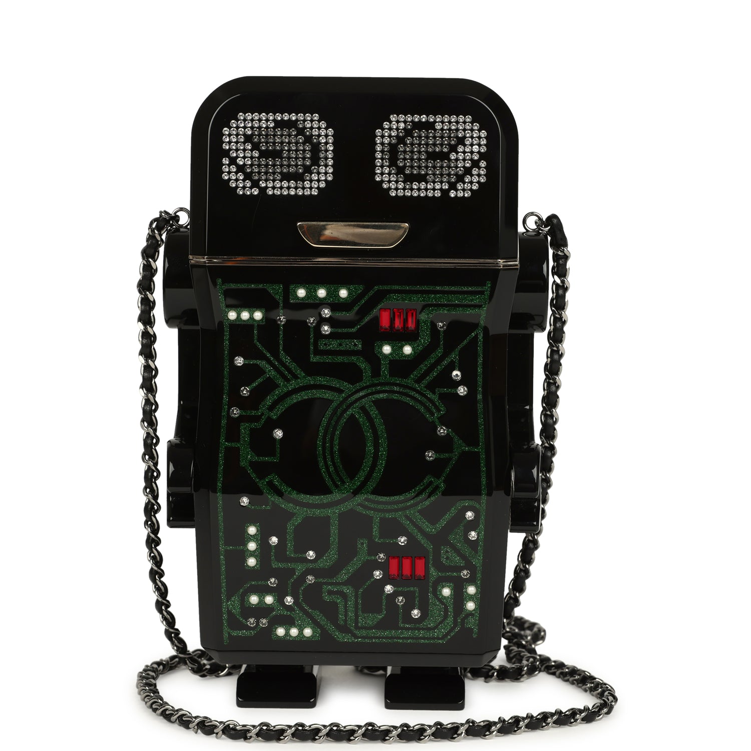 Chanel Limited Edition Robot Minaudière Bag Black Plexiglass and Crystals Ruthenium Hardware