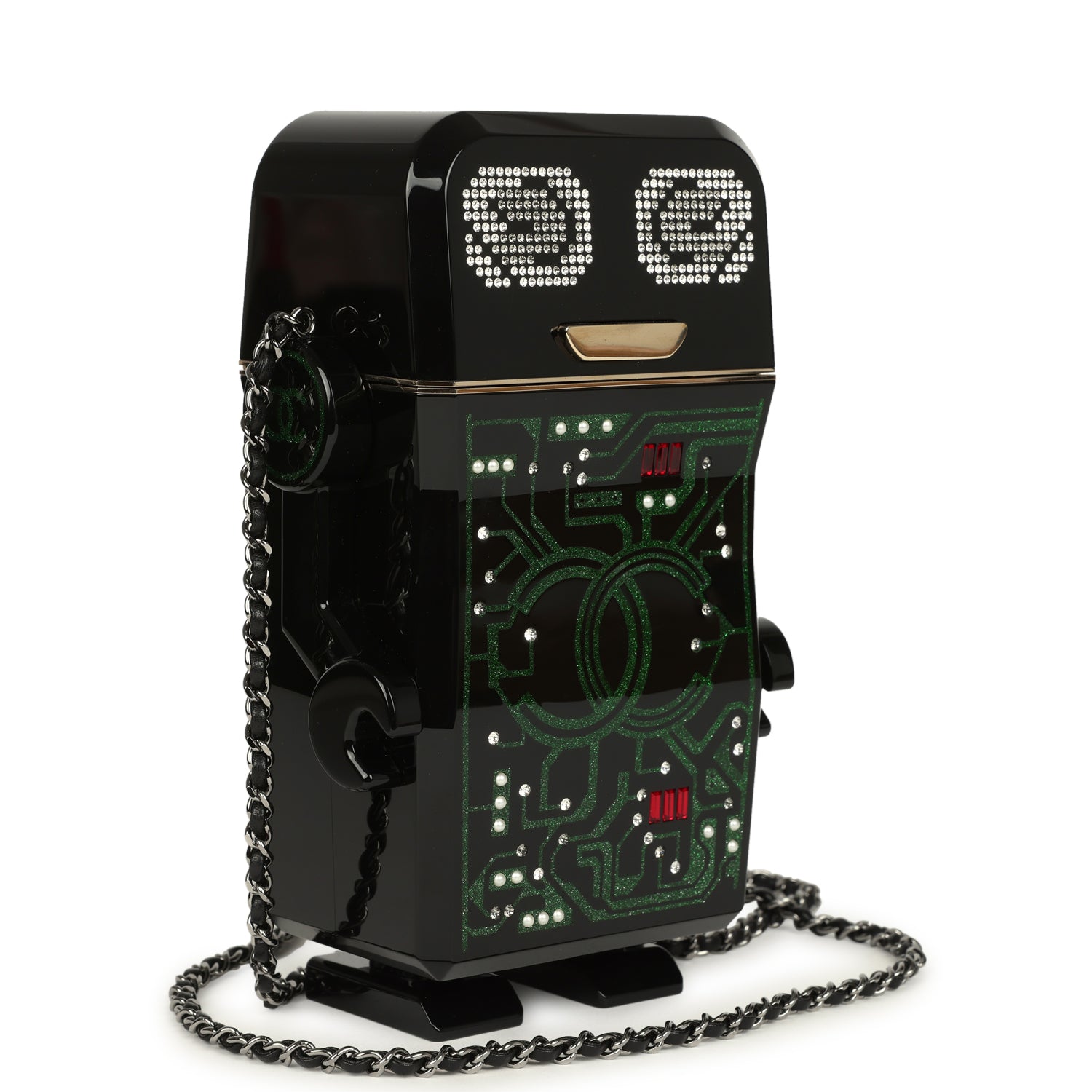 Chanel Limited Edition Robot Minaudière Bag Black Plexiglass and Crystals Ruthenium Hardware