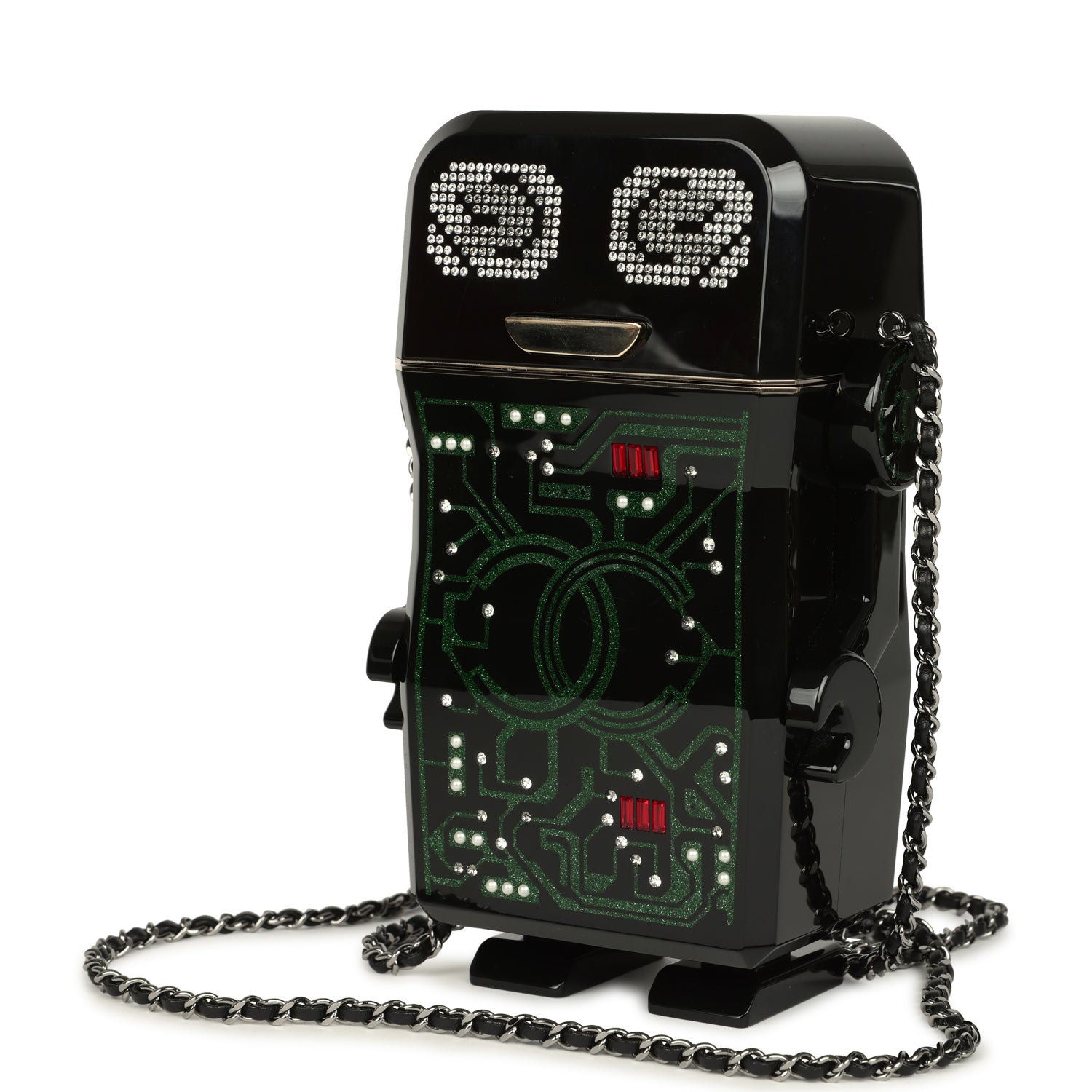 Chanel Limited Edition Robot Minaudière Bag Black Plexiglass and Crystals Ruthenium Hardware
