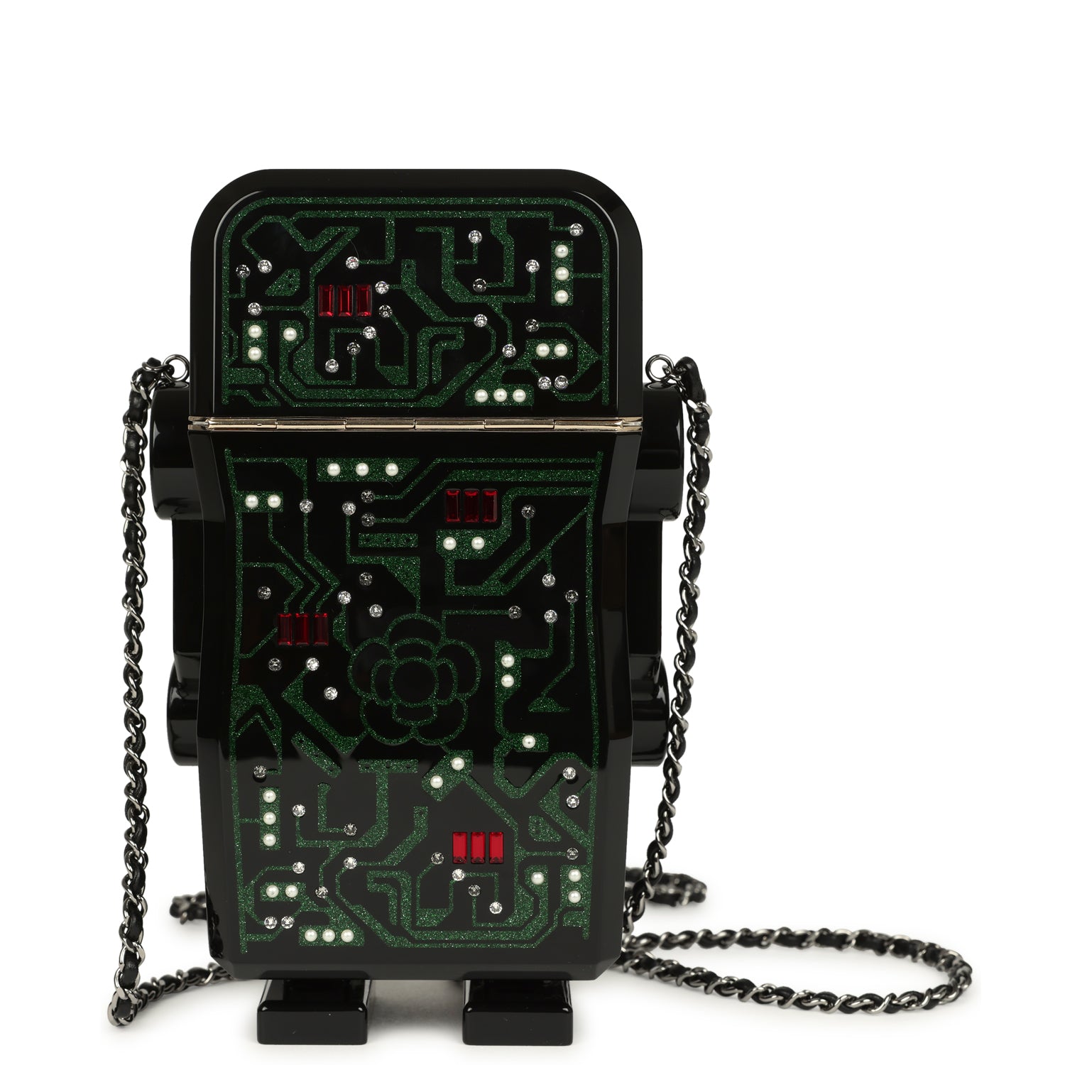 Chanel Limited Edition Robot Minaudière Bag Black Plexiglass and Crystals Ruthenium Hardware
